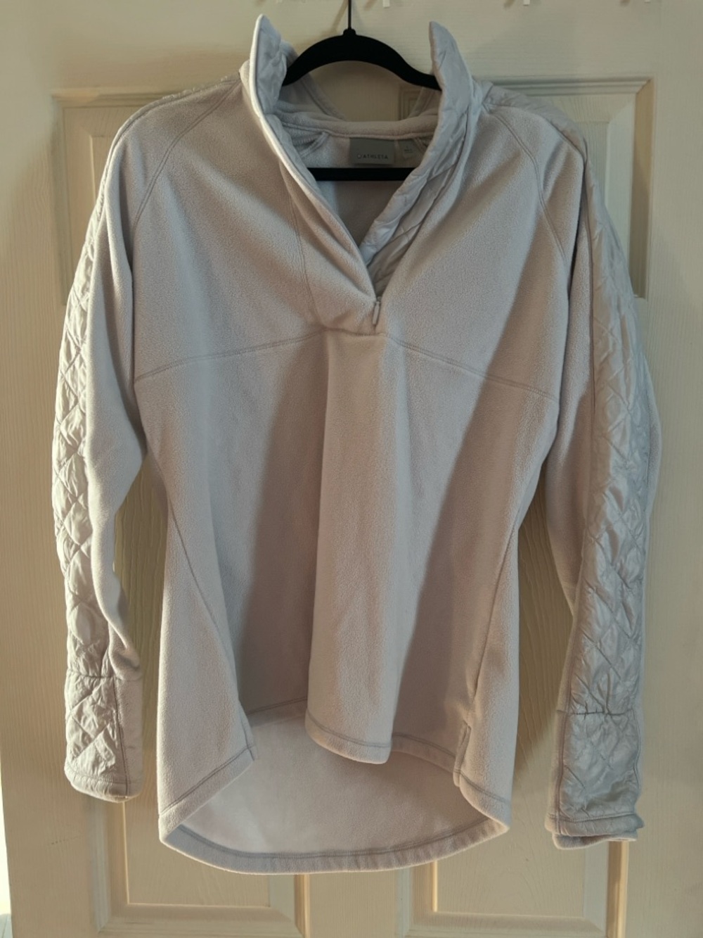 #162 Athleta Fleece Pullover Quilted Sleeve Half Zip Light Gray XL EUC